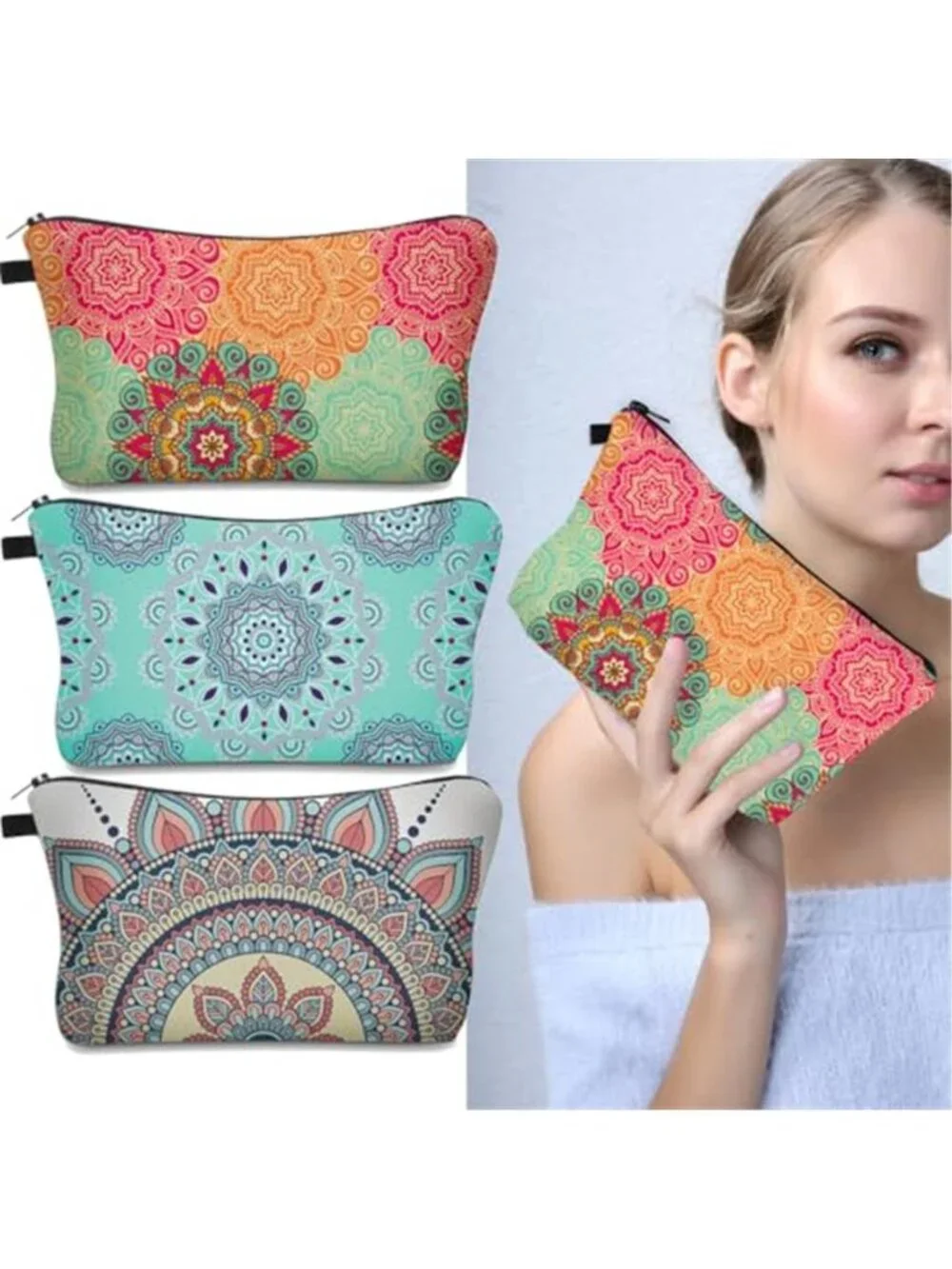 Makeup Bag, 3pcs/set Super Funny 3D Printing Women Cosmetic Bag